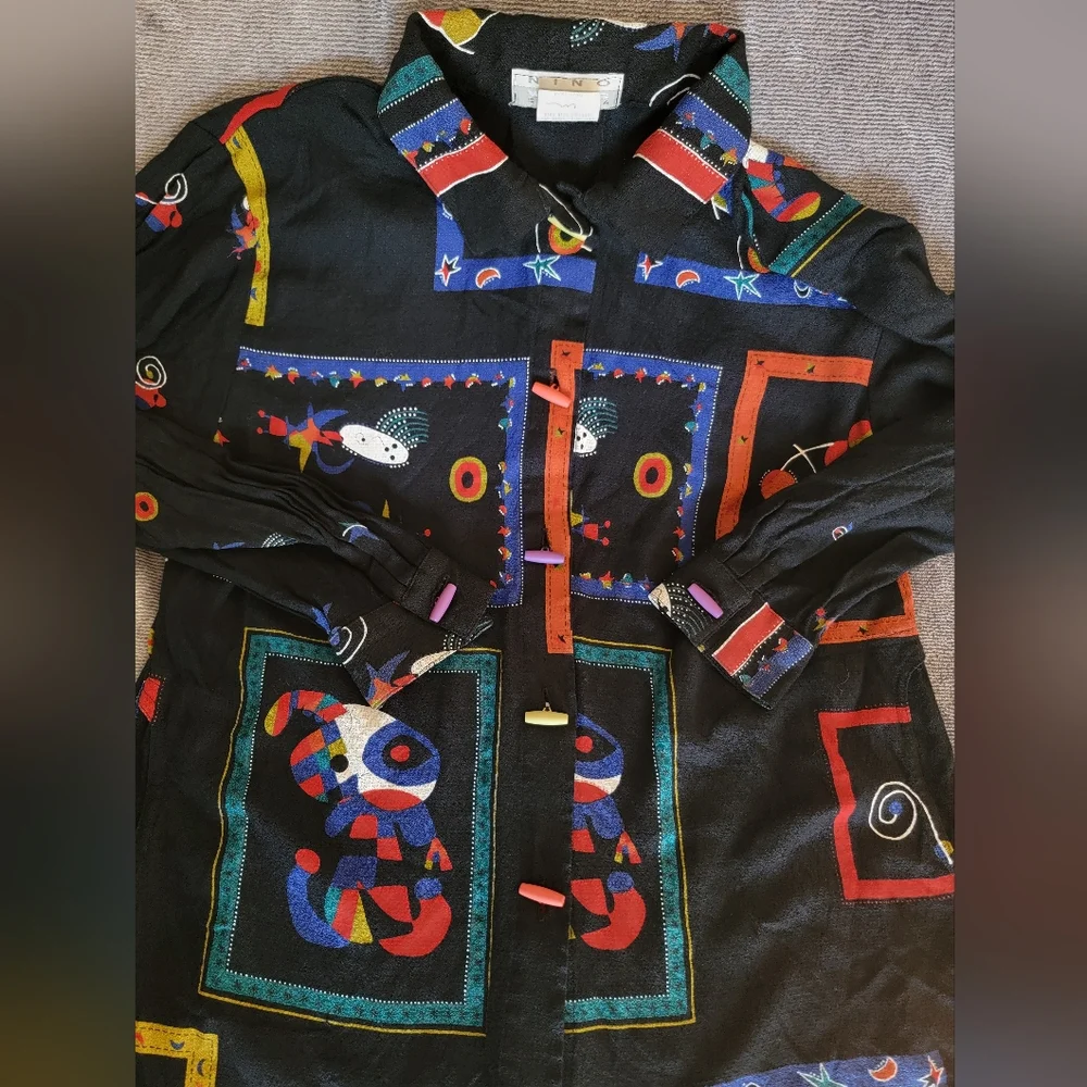 Vintage Nino Wong Abstract Black Shirt Sz M Made in USA 80's Vibes Unique Retro - Picture 13 of 14